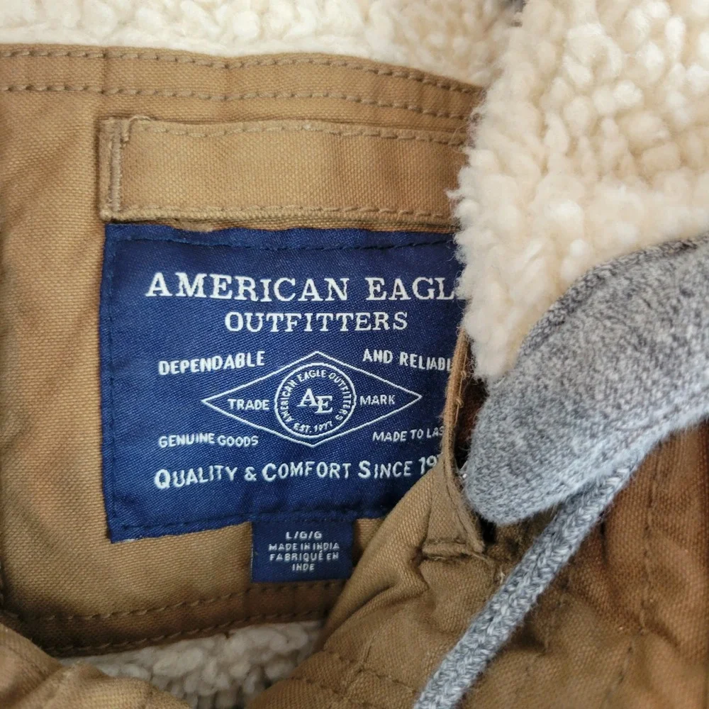 American Eagle Utility Jacket Coat Tan Brown‎ Size Large Hoooded